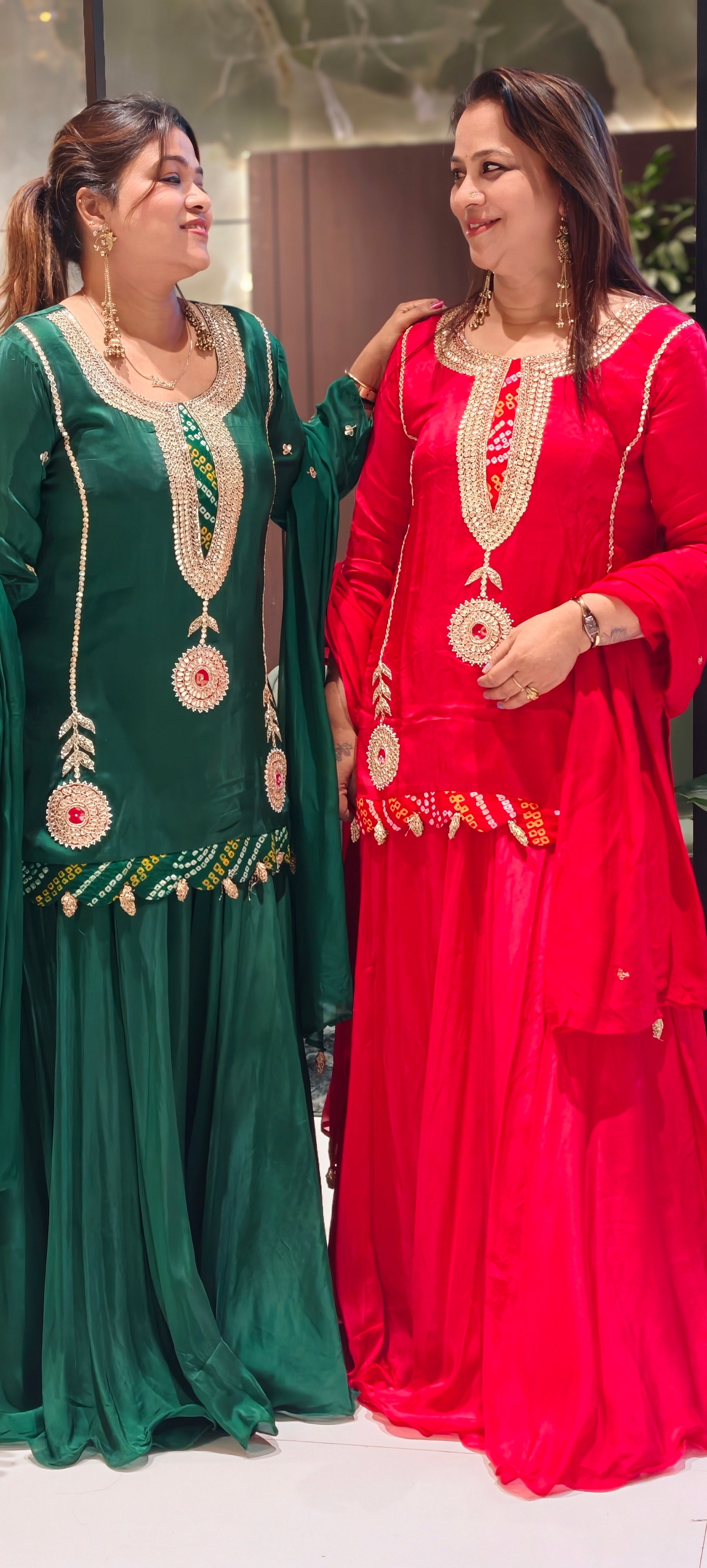 Bandhej Highlights Elegant Gotta Detailing Crepe Full Suit Set With Flared Skirt Bottom & Dupatta- 15852