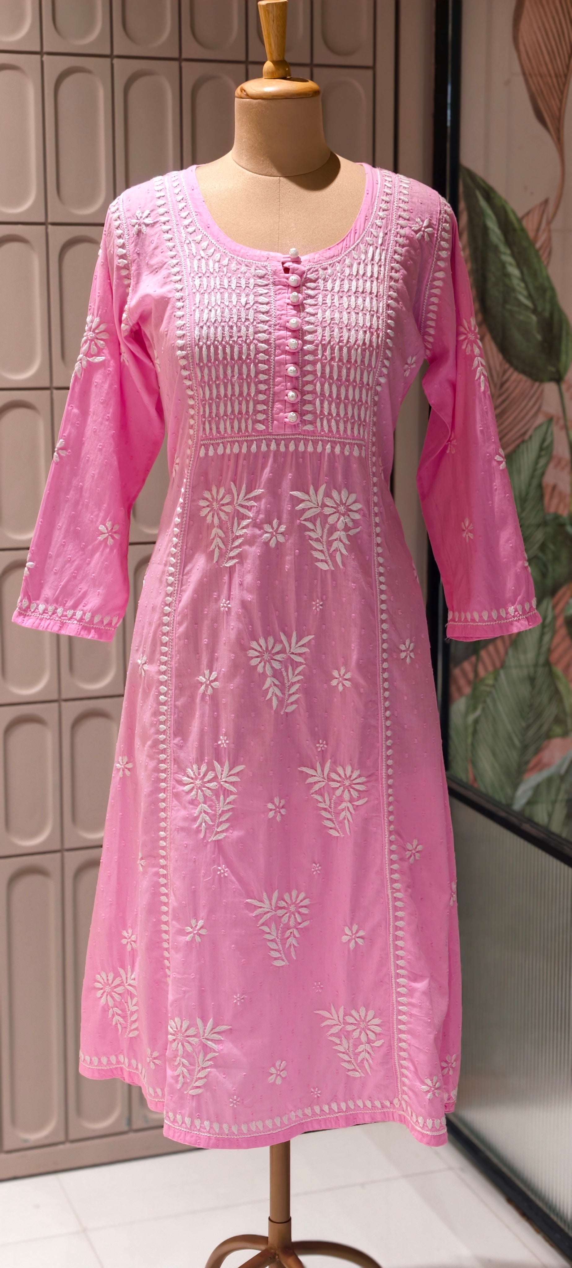Beautiful Summer Shades Mul Cotton  Chikankari Aline Kurti With Embroidered - 13950