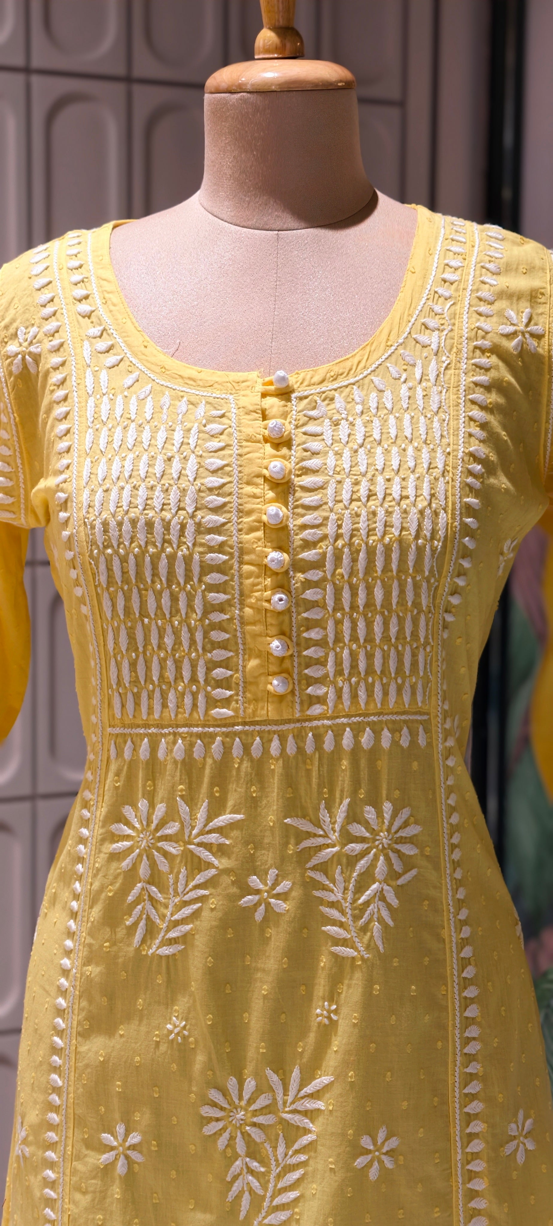 Beautiful Summer Shades Mul Cotton  Chikankari Aline Kurti With Embroidered - 13950