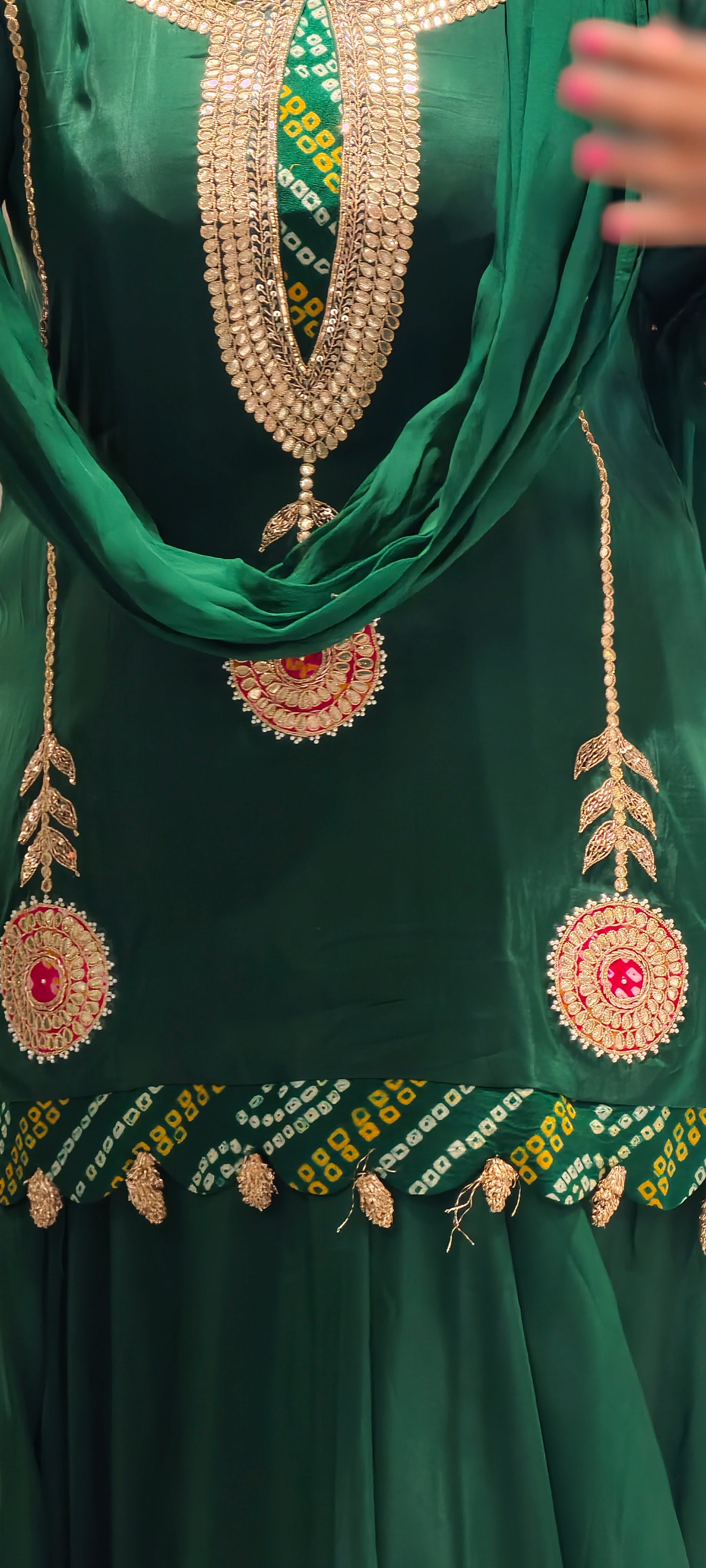 Bandhej Highlights Elegant Gotta Detailing Crepe Full Suit Set With Flared Skirt Bottom & Dupatta- 15852
