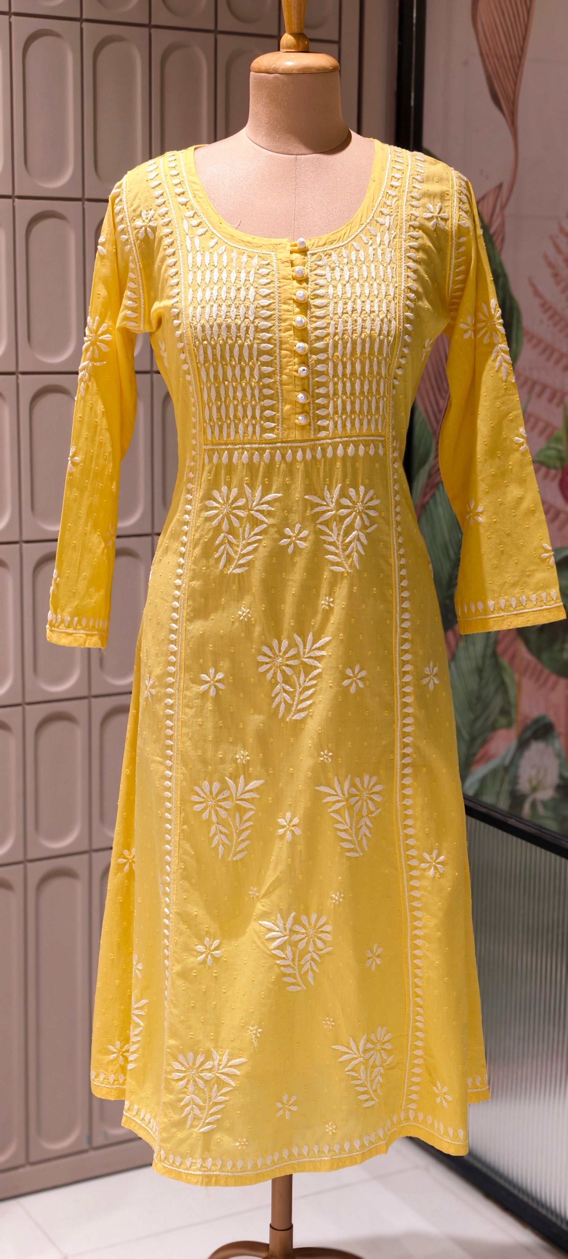 Beautiful Summer Shades Mul Cotton  Chikankari Aline Kurti With Embroidered - 13950
