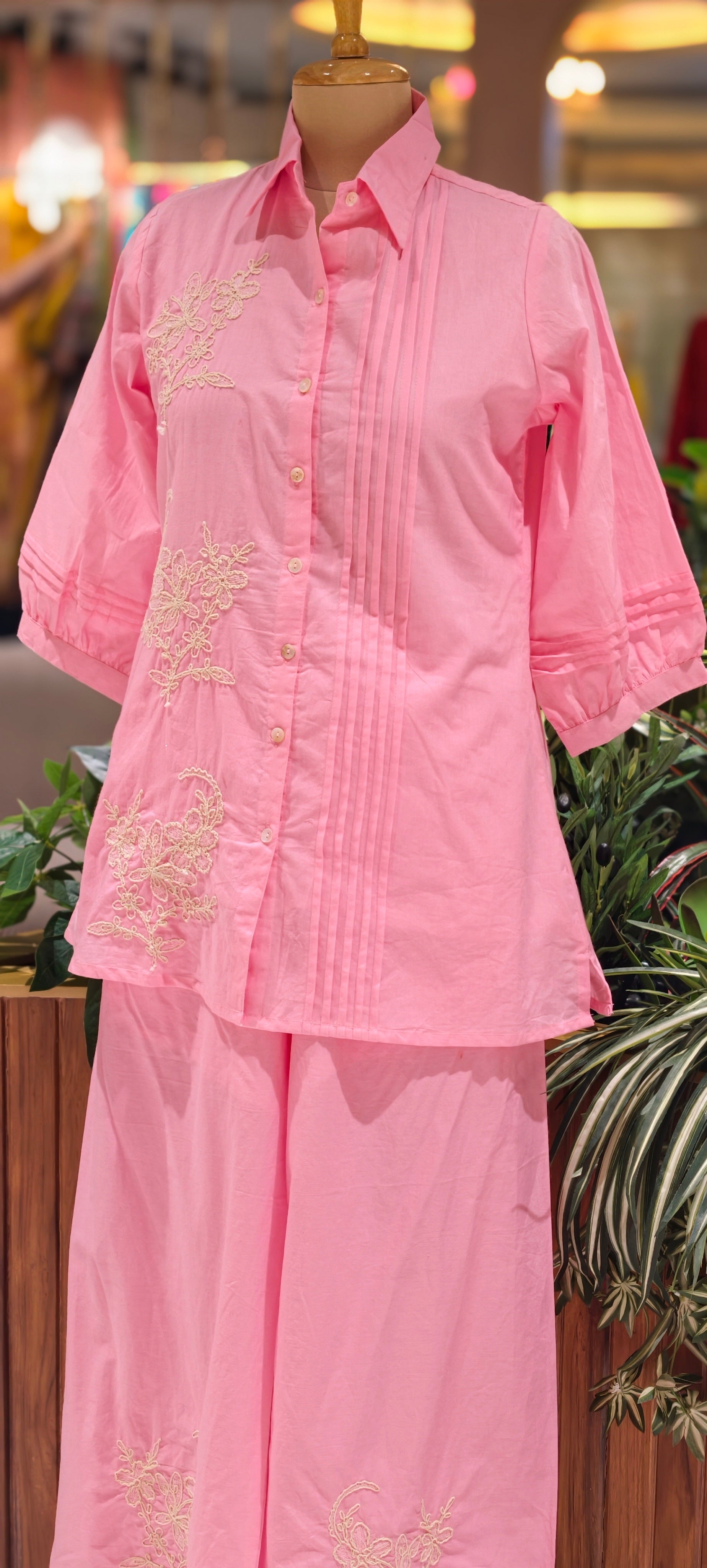 Summer Style Light shade Cotton Collar Kurta Pant-13937