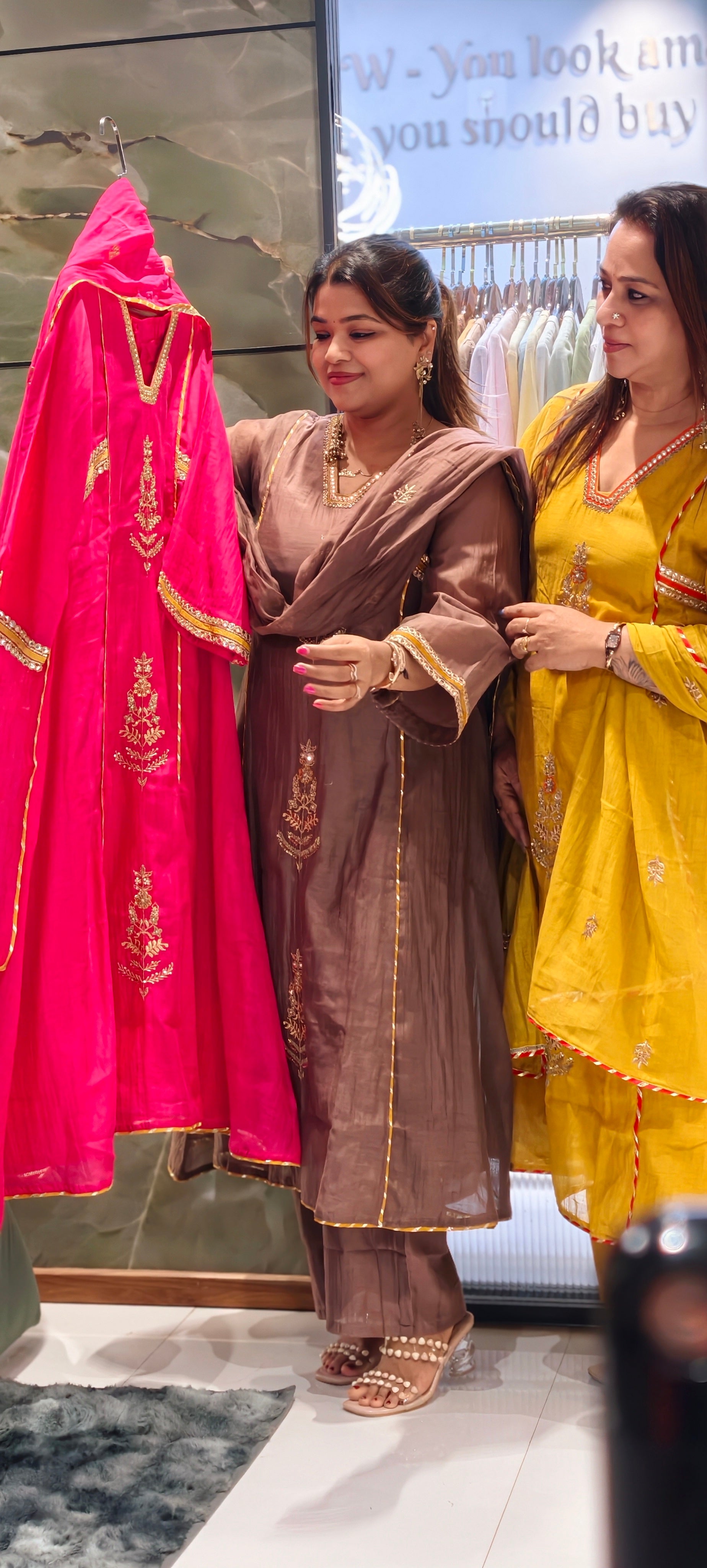 Beautiful Kundan Look Front Embroidery Highlighted A-Line Mul-Chanderi Full Suit Set With Dupatta- 15851