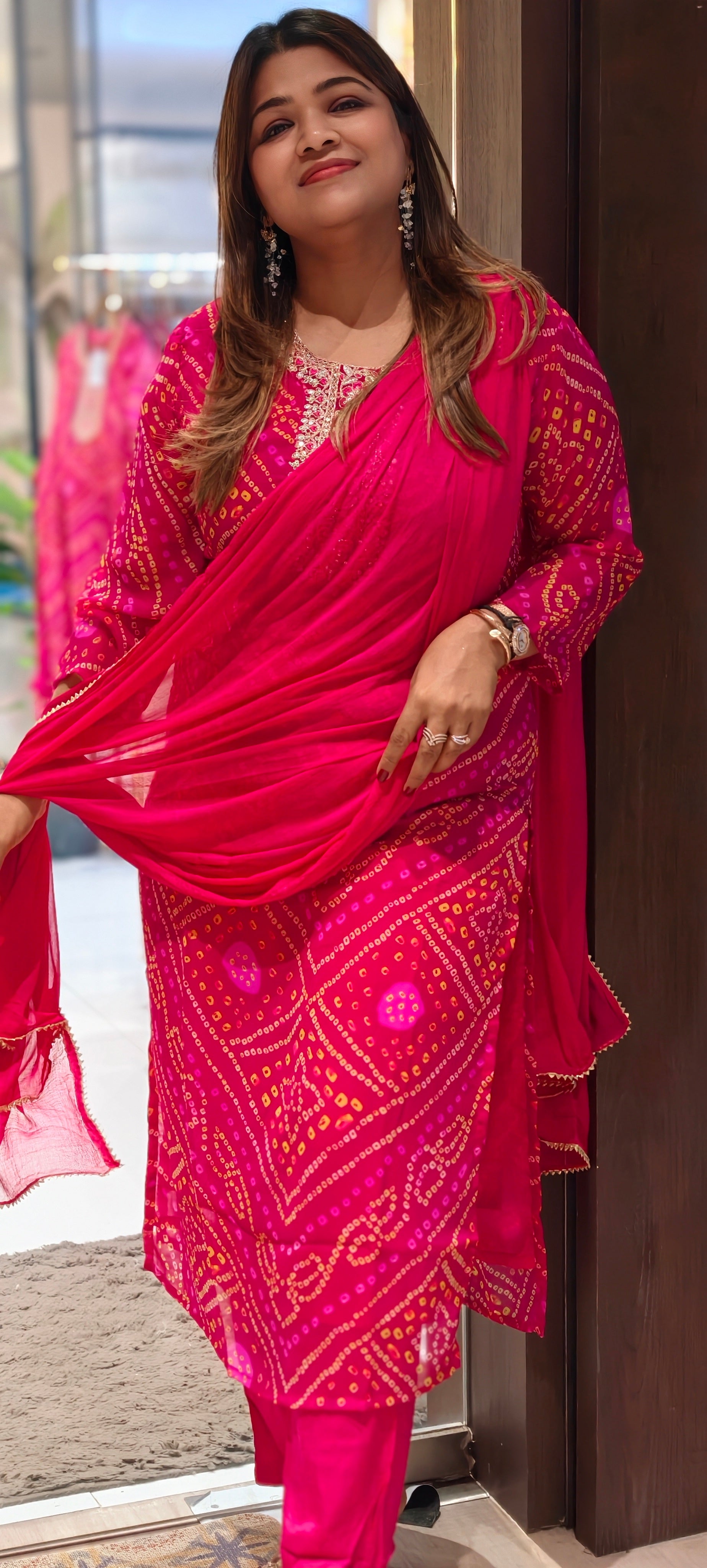 Georgette Bandhani Print Embroidered Full Suit Set with Dupatta And Bottom-15482
