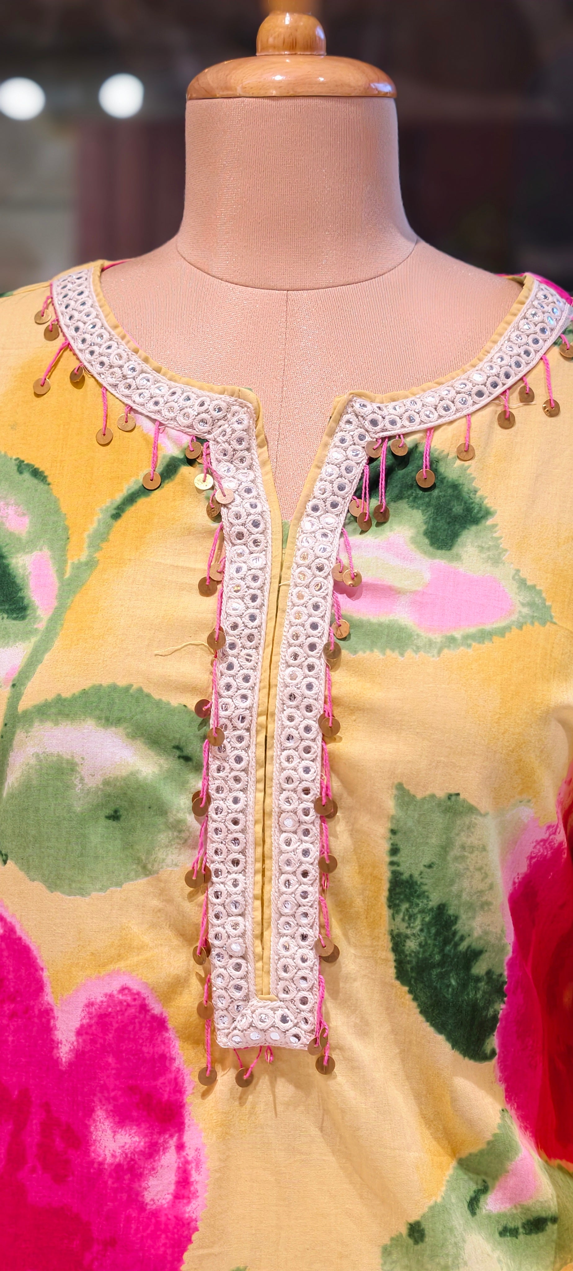 Vibrant Floral Elegant Yellow Floral Printed Butter Mall Cotton Aline Kurta Set with Dupatta -13870