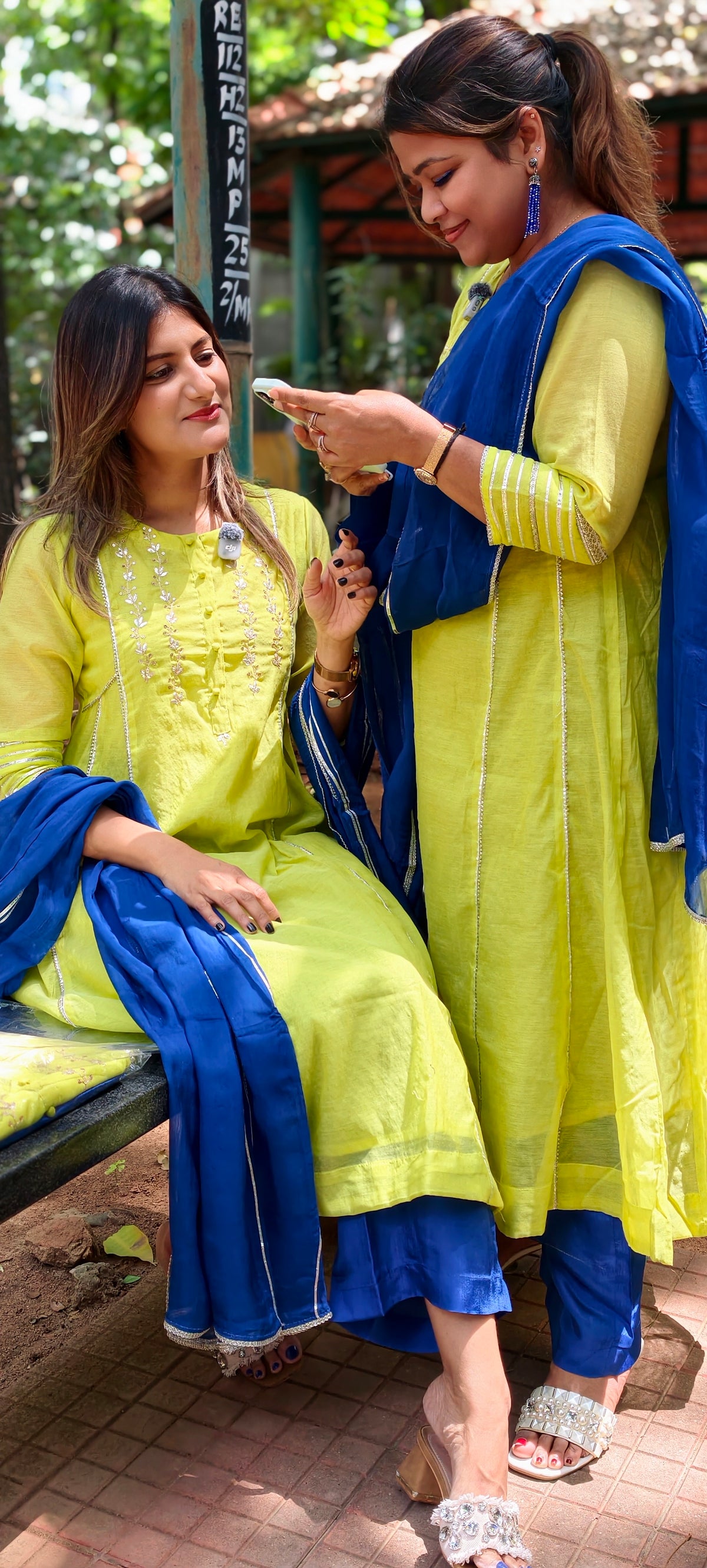 Twin Color Parrot Inspired Pure Chanderi A-Line Full Suit Set With Organza Dupatta- 16248