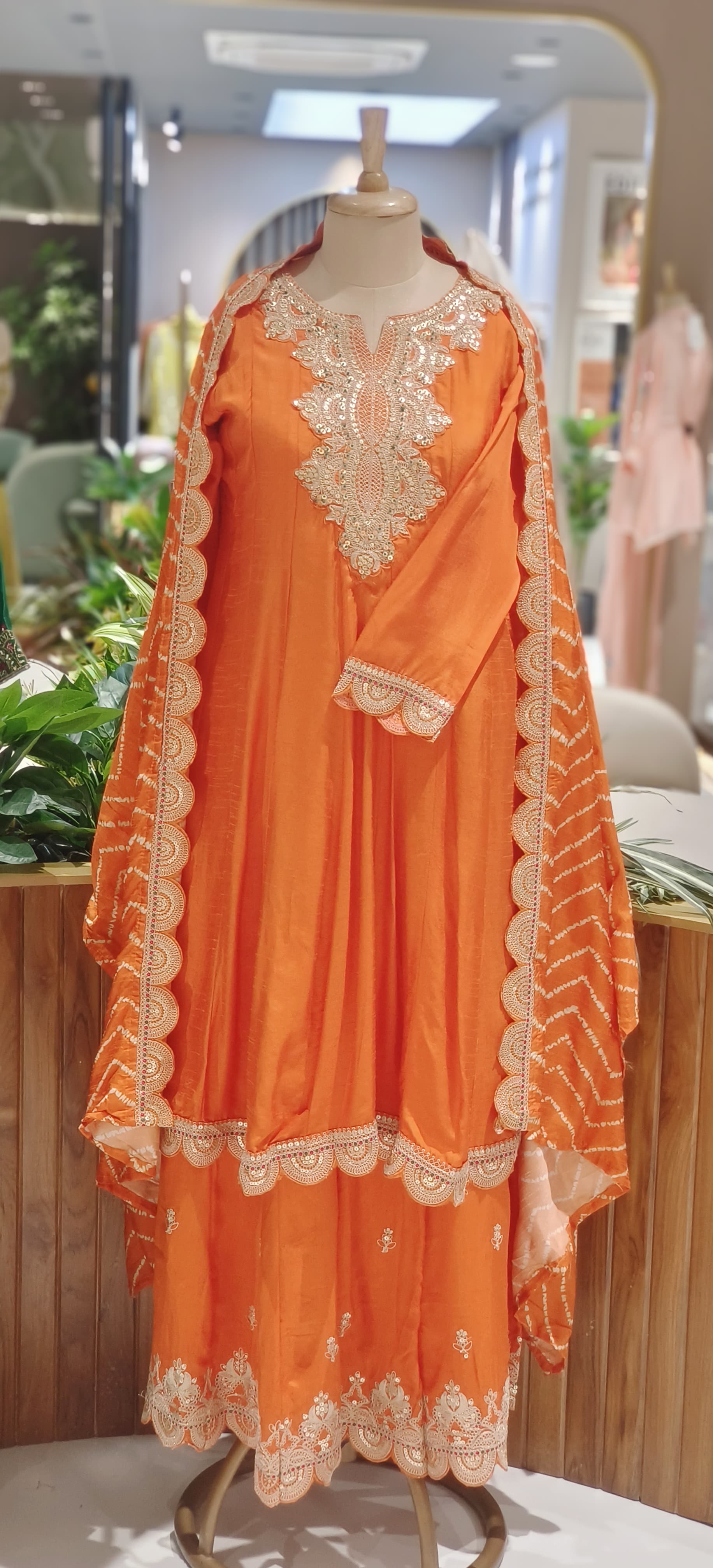 Luxury Dola Silk Peplum Style Suit Set With Intricate Golden Thread Embroidery & Scallop Dupatta-12579,12578