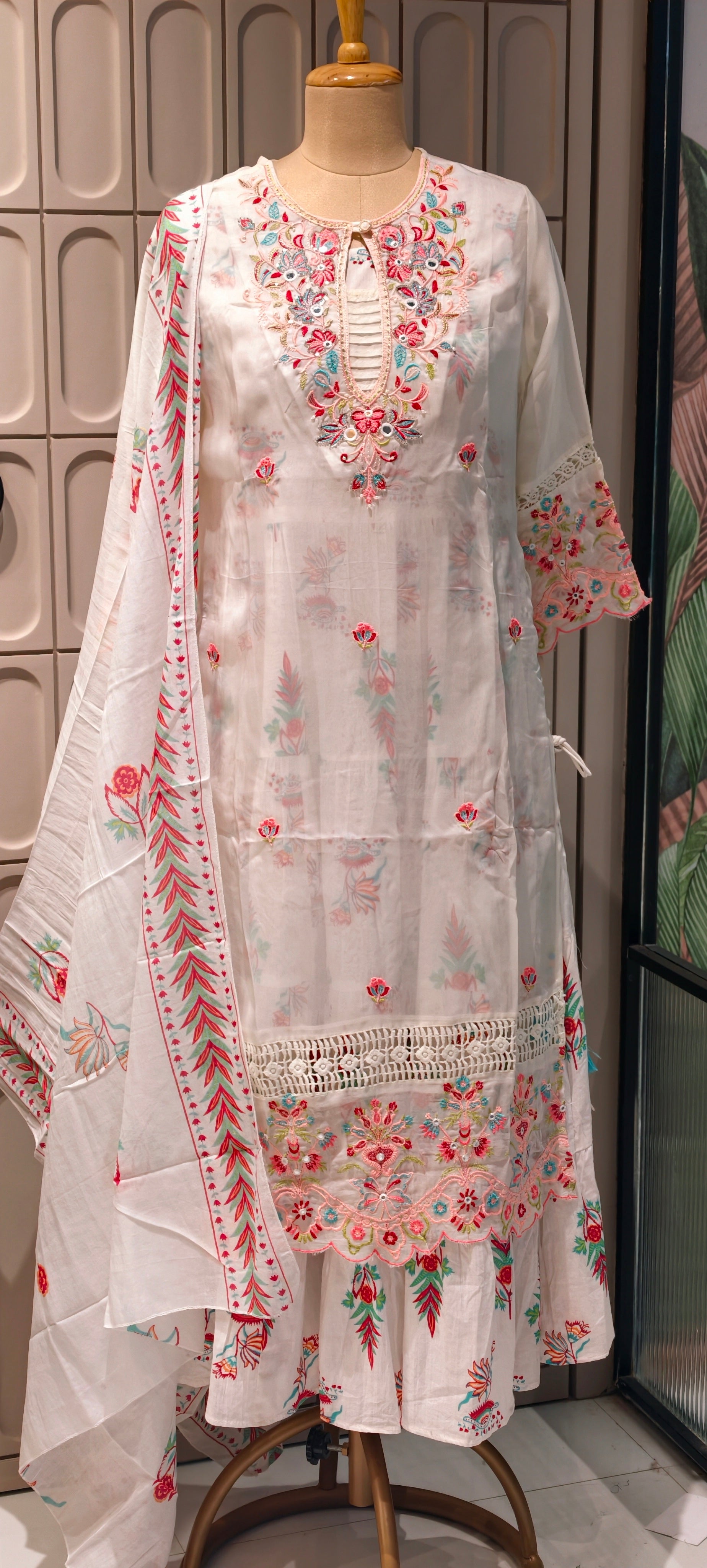 Elegant Floral Embellished Premium Double Layer Organza Gown with Cotton Inner & Embroidered Dupatta 13960  RB10