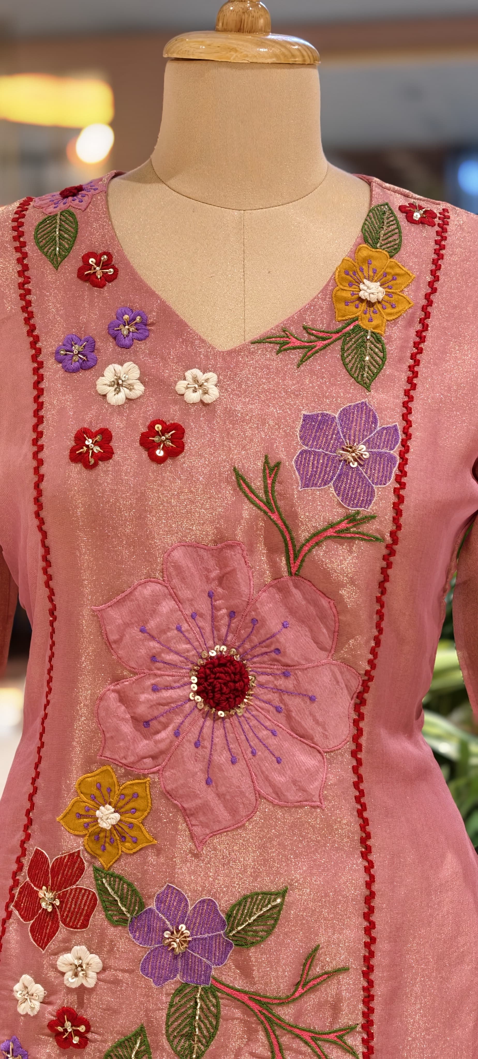 Luxury Shimmer Tissue Hand Embroidered Kurta with Palazzo Set-13812