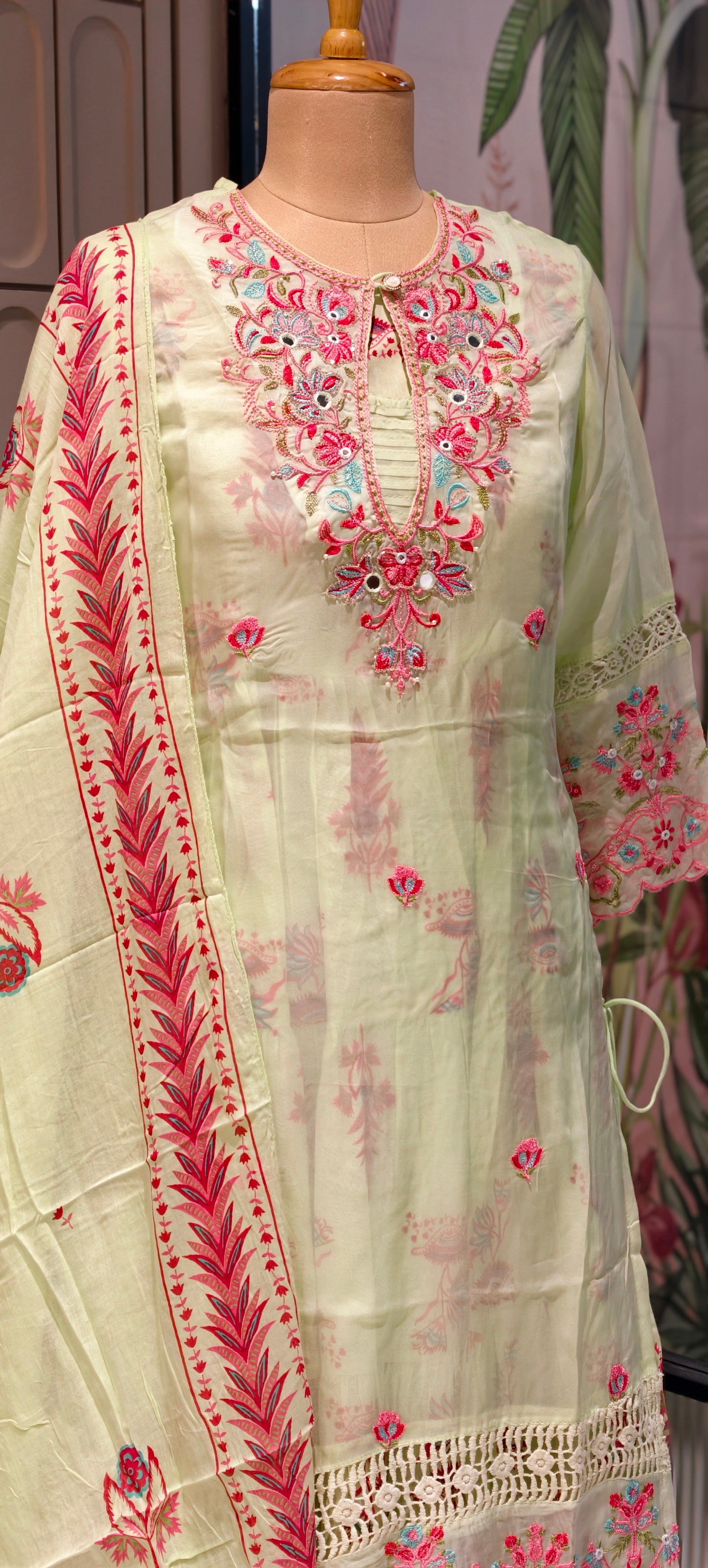 Elegant Floral Embellished Premium Double Layer Organza Gown with Cotton Inner & Embroidered Dupatta 13960  RB10