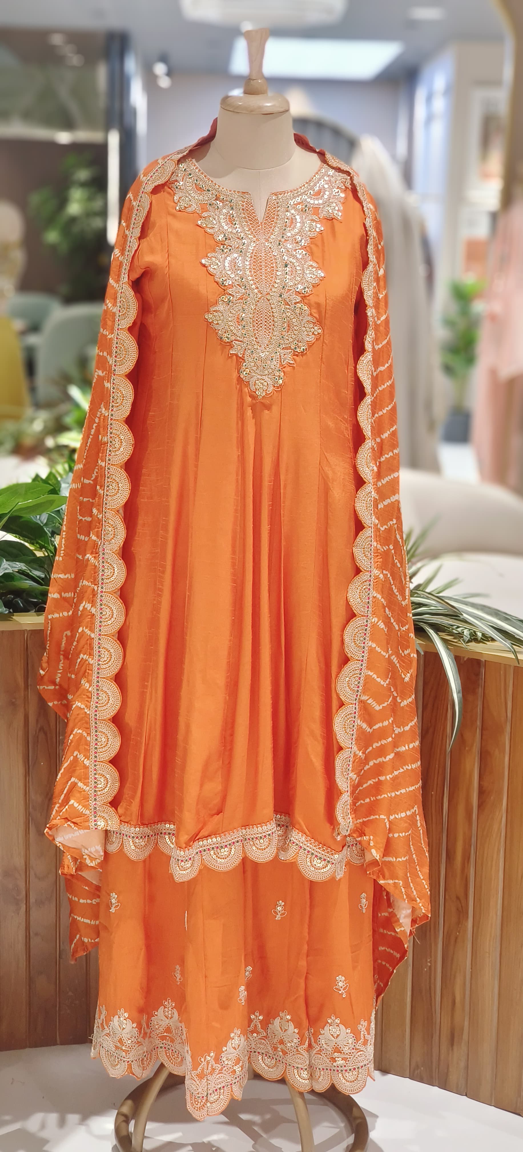 Luxury Dola Silk Peplum Style Suit Set With Intricate Golden Thread Embroidery & Scallop Dupatta-12579,12578