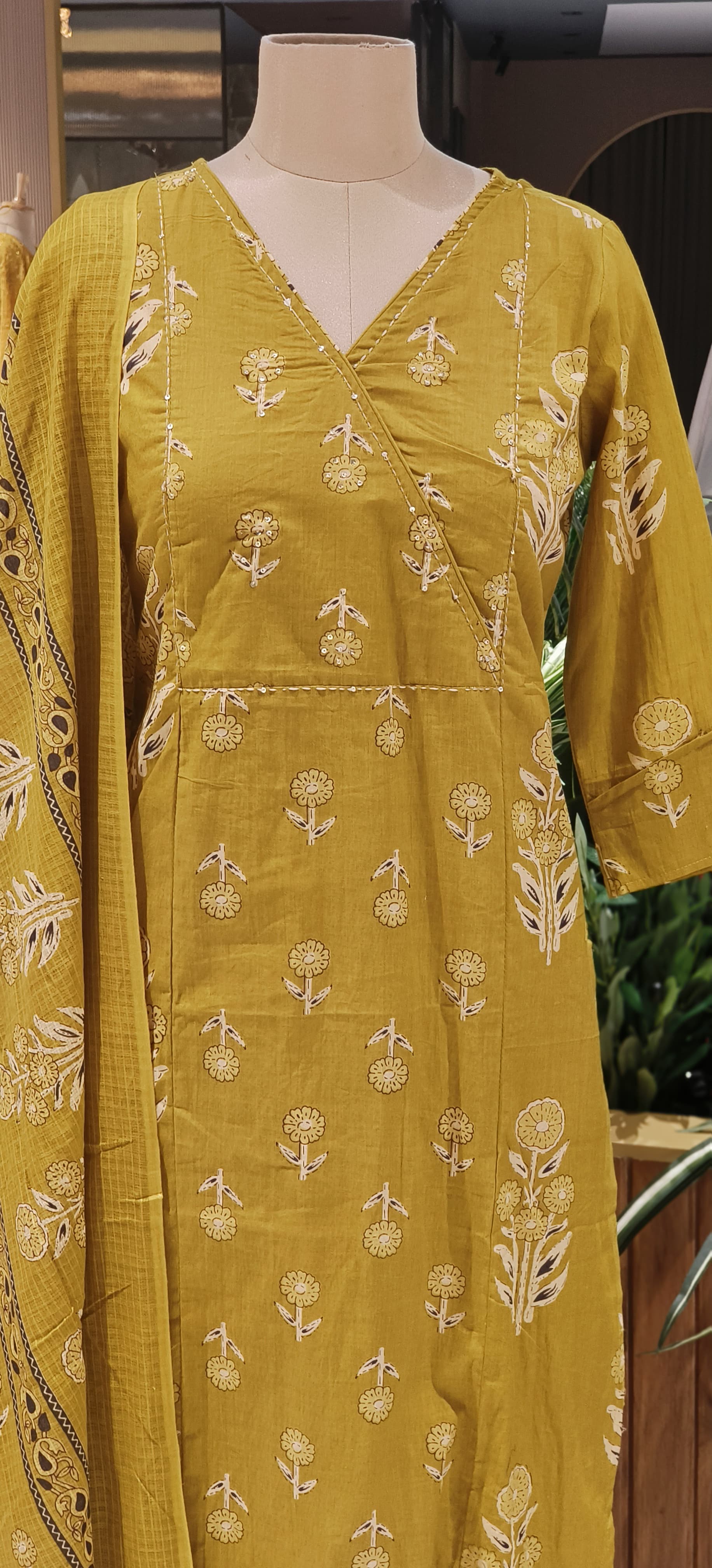 Classic Angrakha style Handcrafted Block Print Cotton Kurta Set for Elegant Everyday Wear