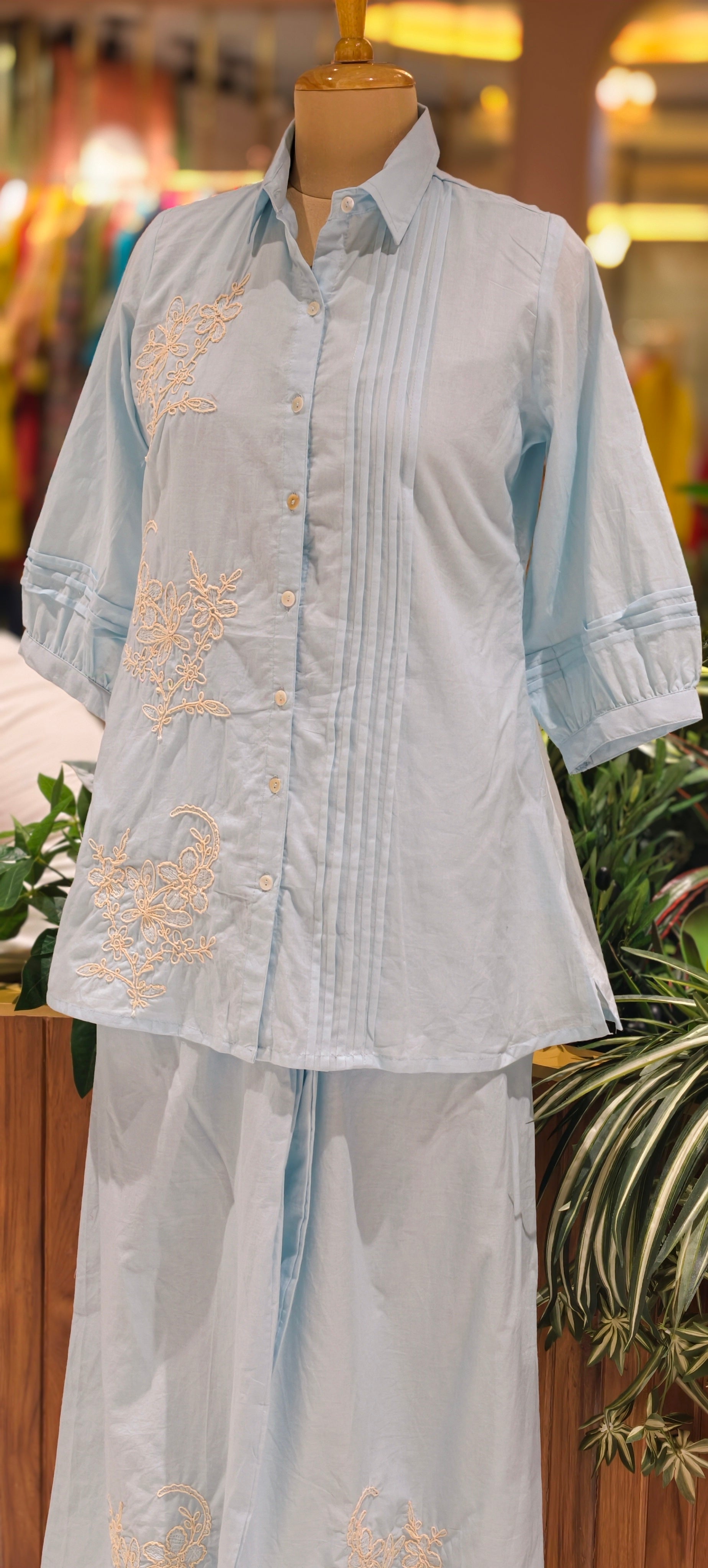 Summer Style Light shade Cotton Collar Kurta Pant-13937