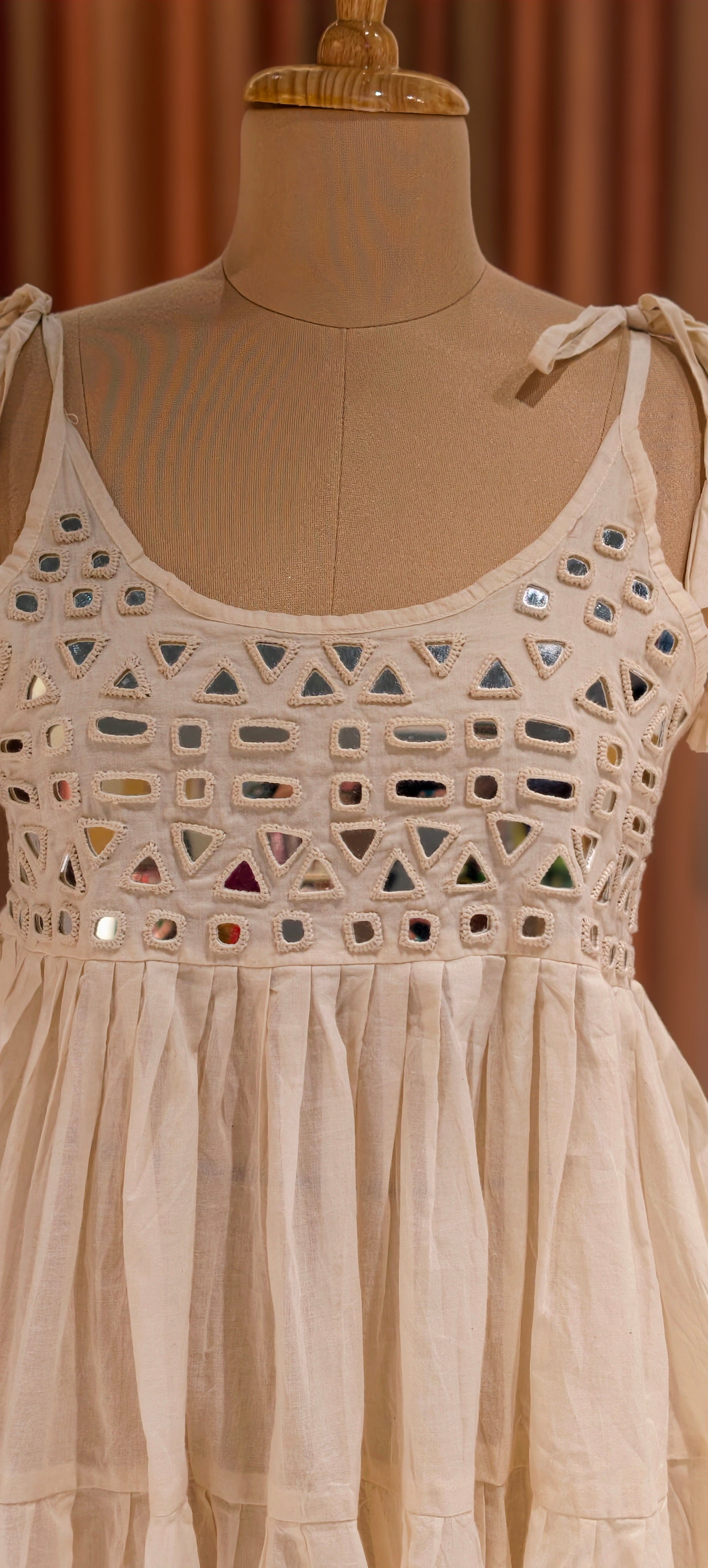 Elegant Cotton Mirror Work Short Peplum Kurti with Tie-Up Shoulder Straps-14178 RB176