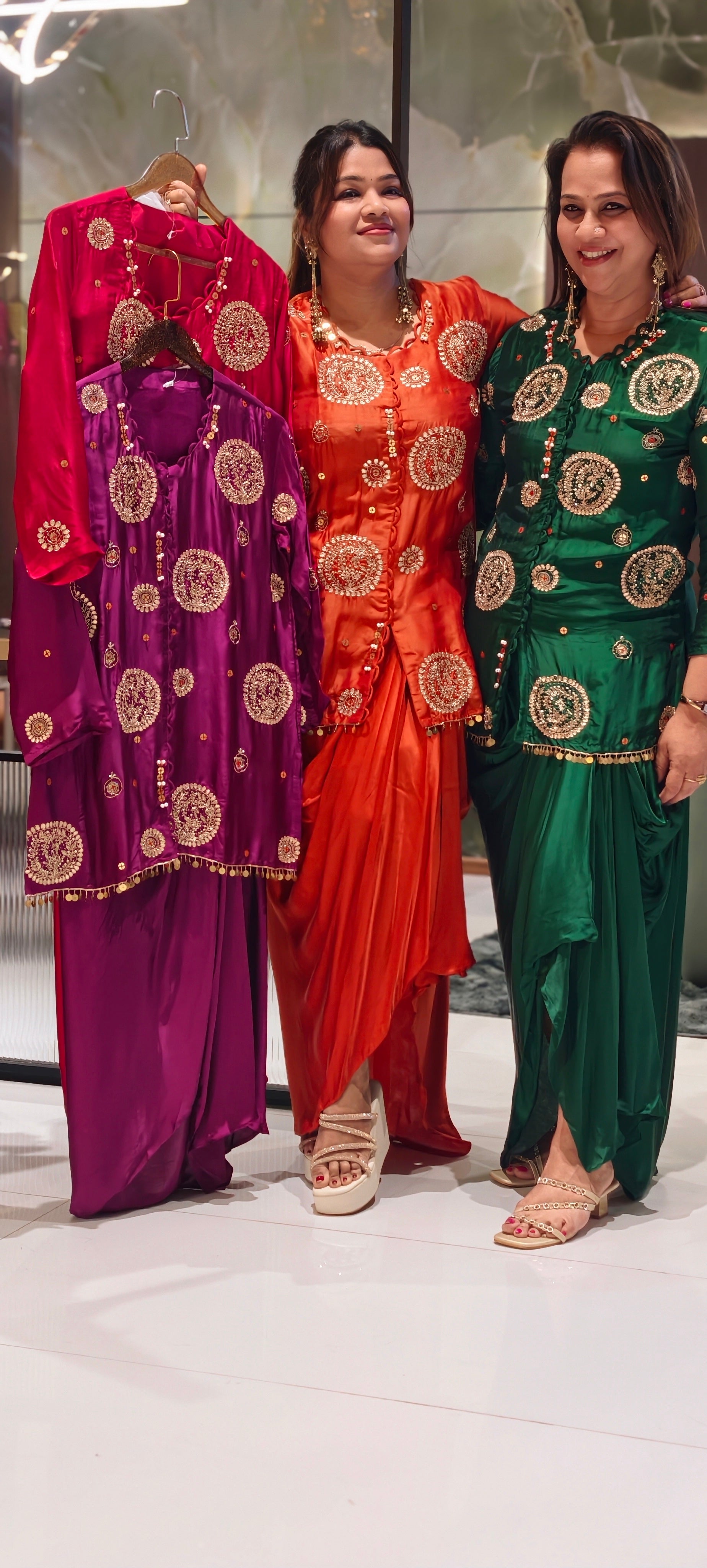 Heavy Handwork Premium Gotta With Sequin & Pearl Elegance Modal Satin Festive Co-Ord Set With Drape Skirt Bottom- 15854