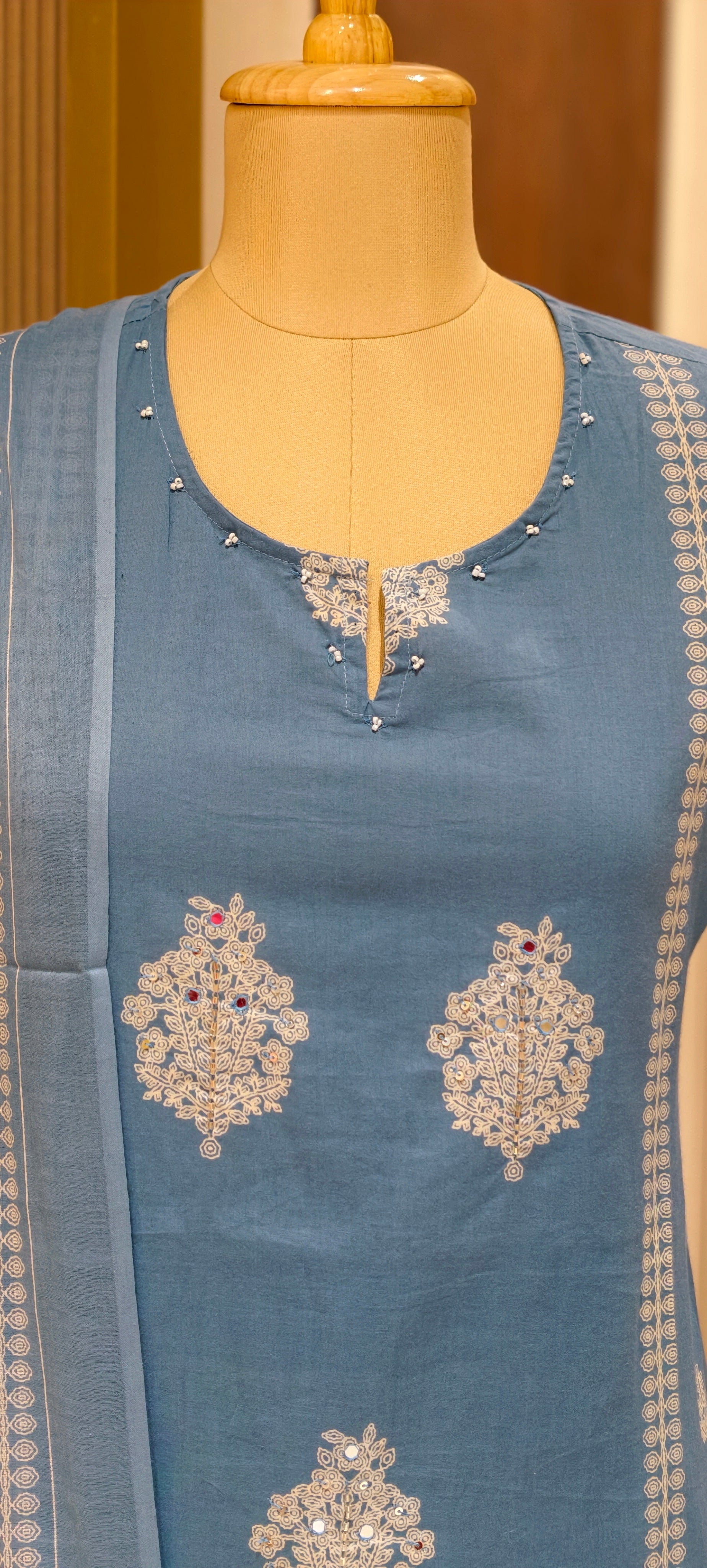 Elegant Cotton Full Suit Set with Embroidery Kurta with Bottom And Dupatta Lean Fit-14153 RB185