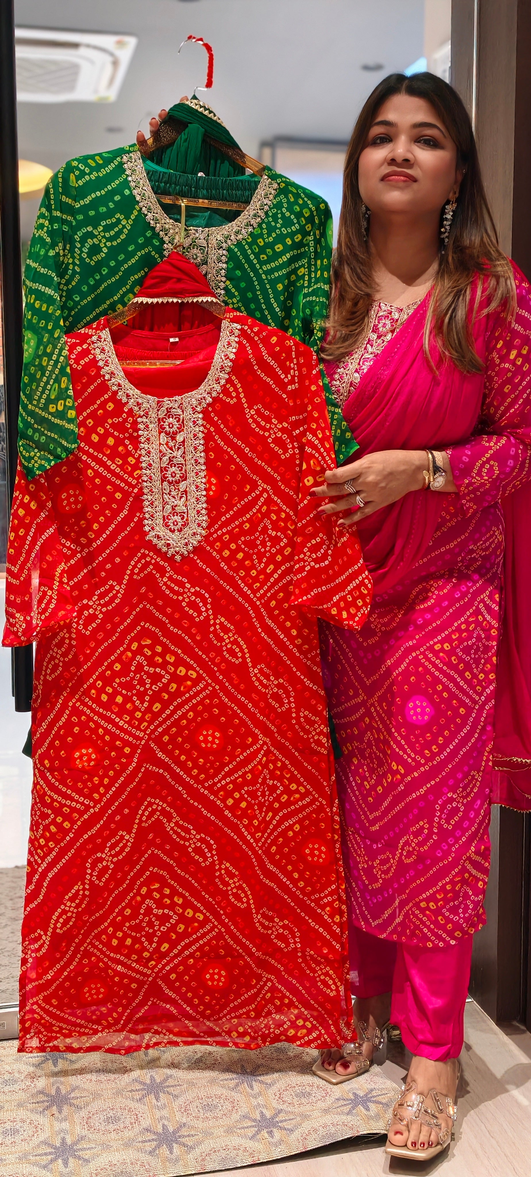 Georgette Bandhani Print Embroidered Full Suit Set with Dupatta And Bottom-15482
