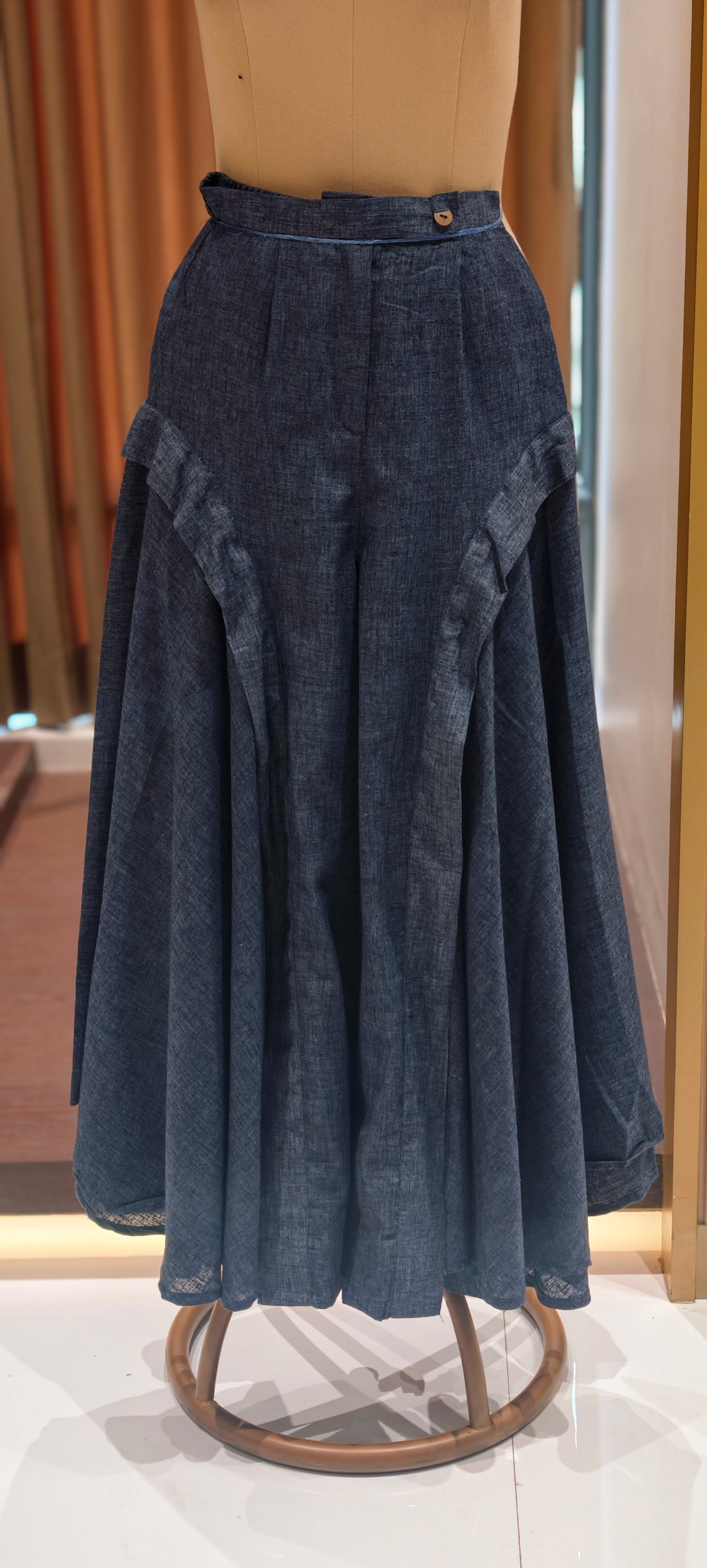 Handloom Cotton Shirt Co-Ord Set with With Short Top & Statement Flared Bottom Pants-14192 RB177