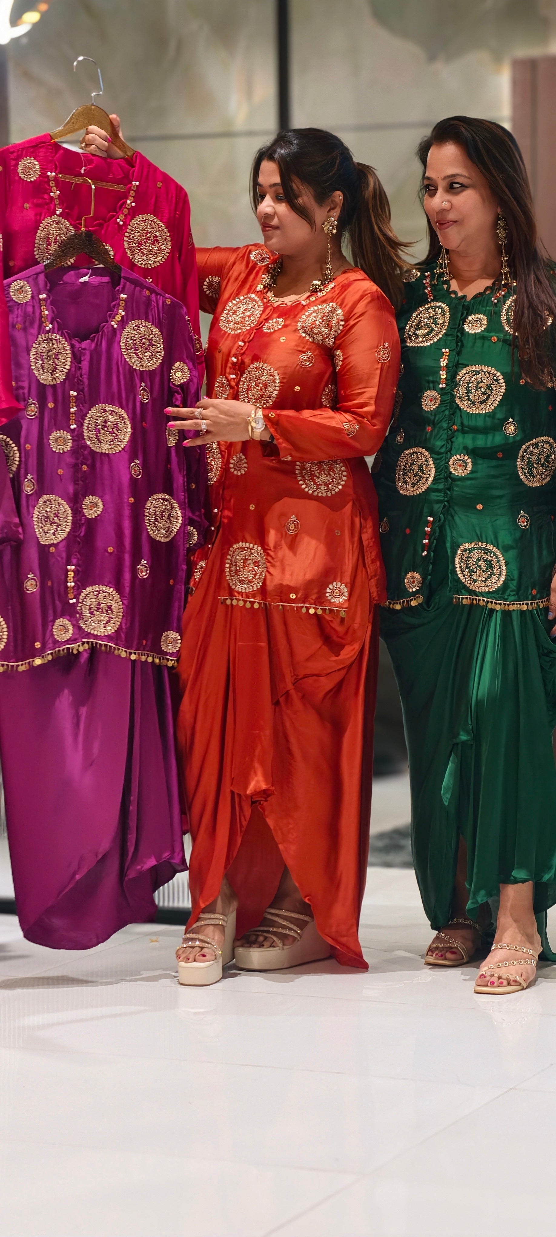 Heavy Handwork Premium Gotta With Sequin & Pearl Elegance Modal Satin Festive Co-Ord Set With Drape Skirt Bottom- 15854