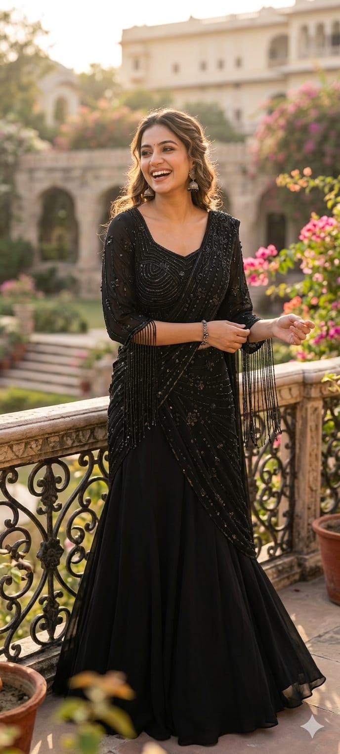 Stunning Georgette Embellished Lehenga Set with Stylish Sleeves  RB84