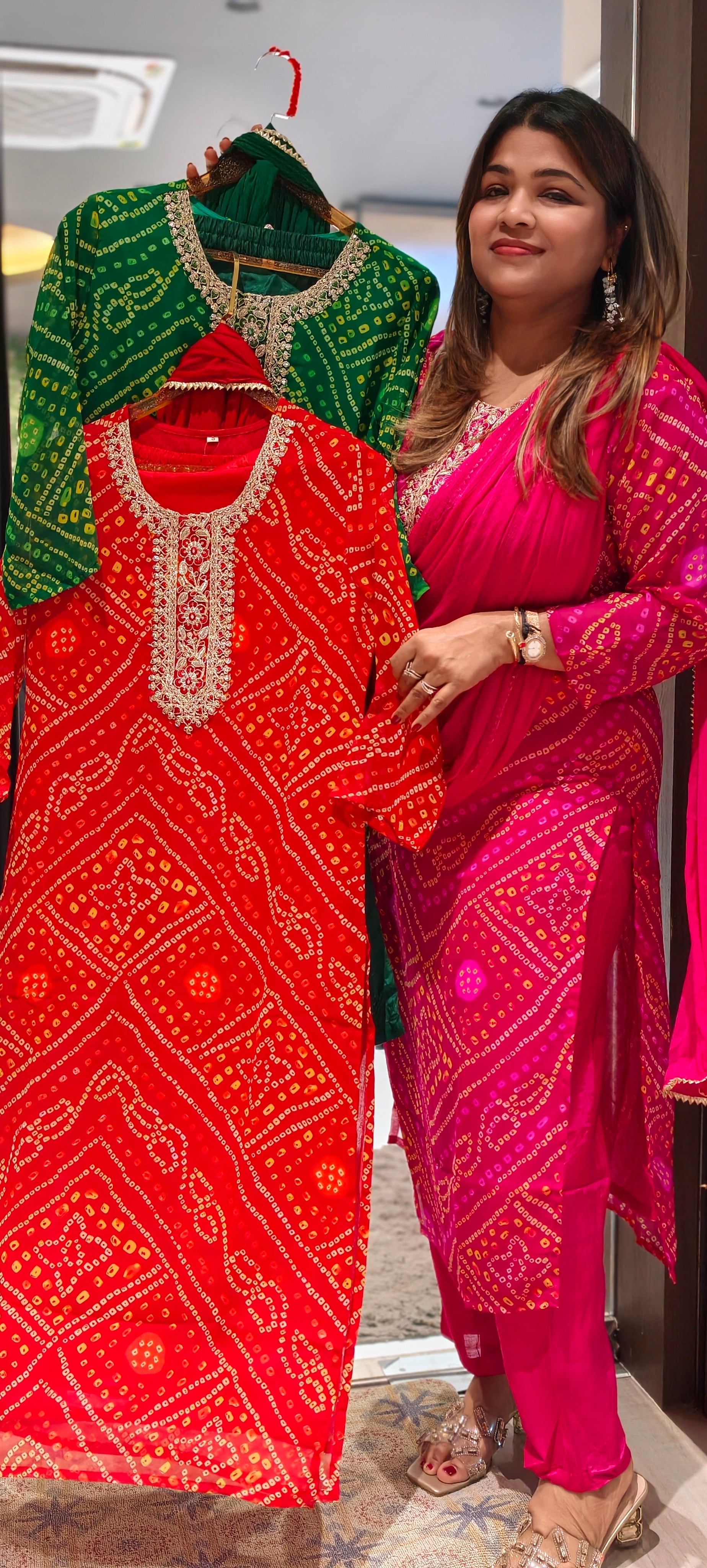 Georgette Bandhani Print Embroidered Full Suit Set with Dupatta And Bottom-15482