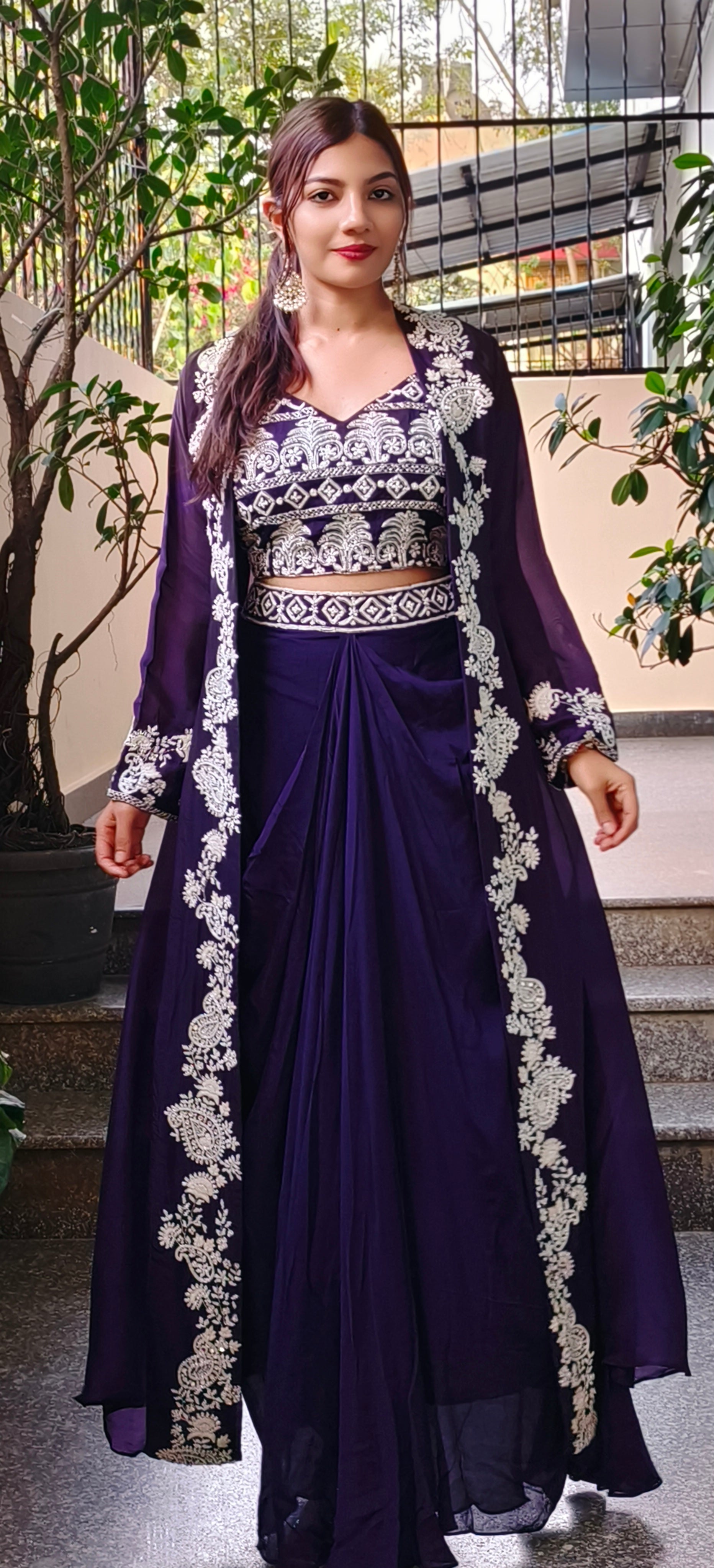 Designer Indo western croptop with skirt and organza shrug