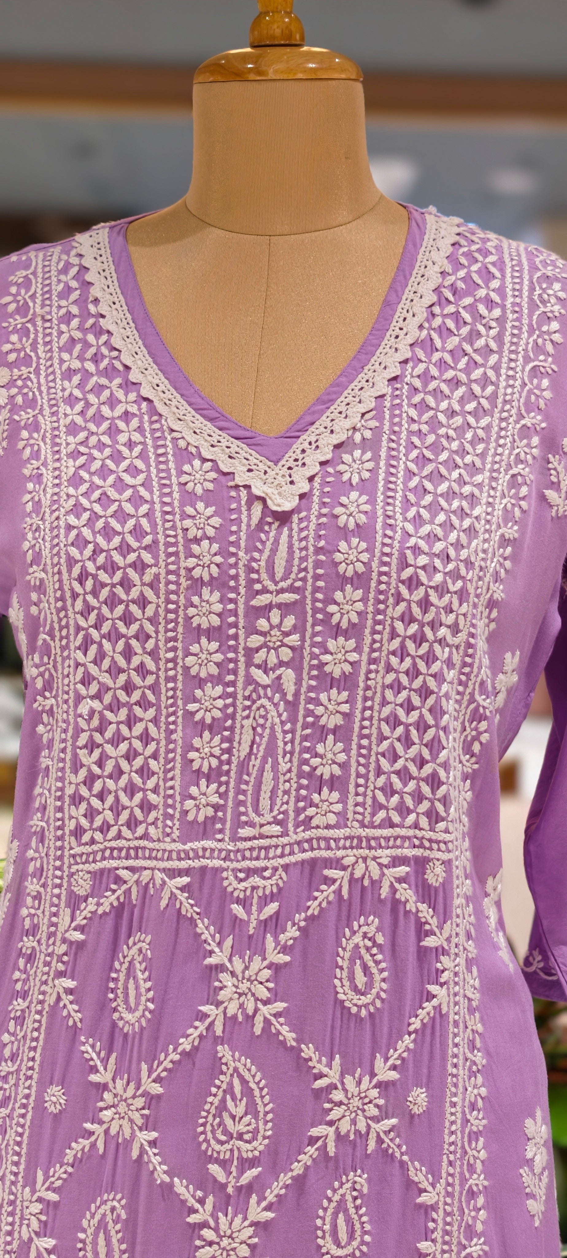Beautiful Muslin Fabric without Lining  Lucknowi style kurta pant set with Intricate White Thread Embroidery -13947