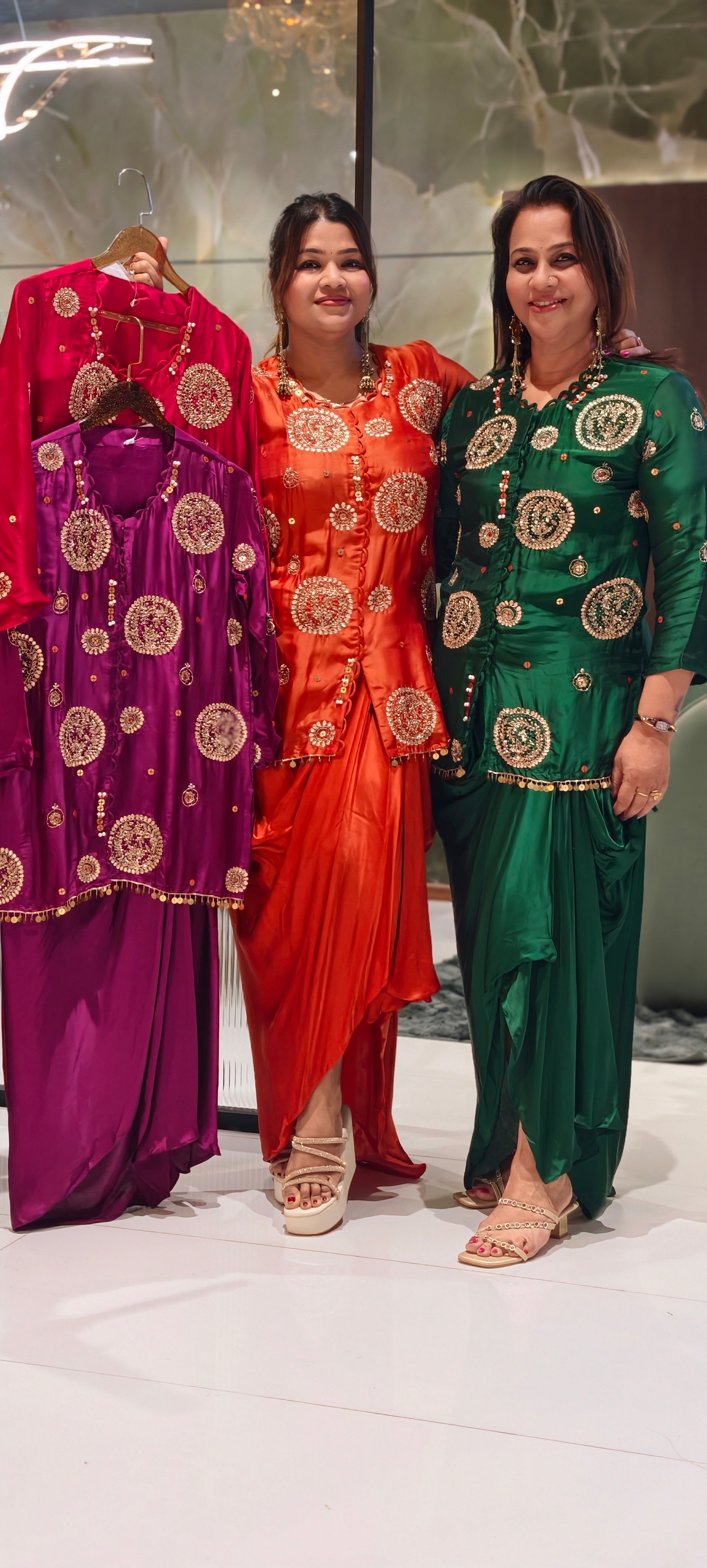 Heavy Handwork Premium Gotta With Sequin & Pearl Elegance Modal Satin Festive Co-Ord Set With Drape Skirt Bottom- 15854