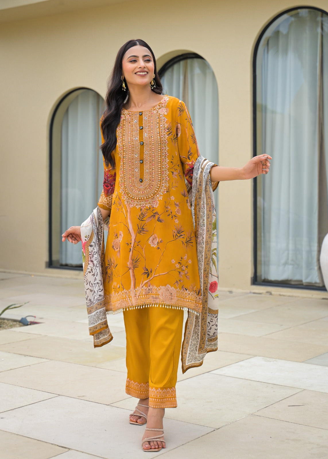 Beautiful Pure Crepe Printed Full suit Set-12218