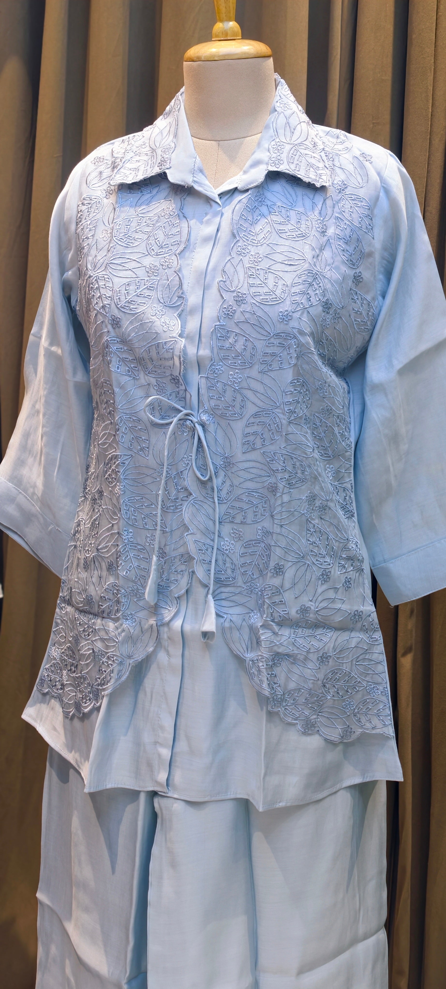 Pastel Surat Mul Chanderi Kurta Set with Statement Embroidered Attached Jacket-13904