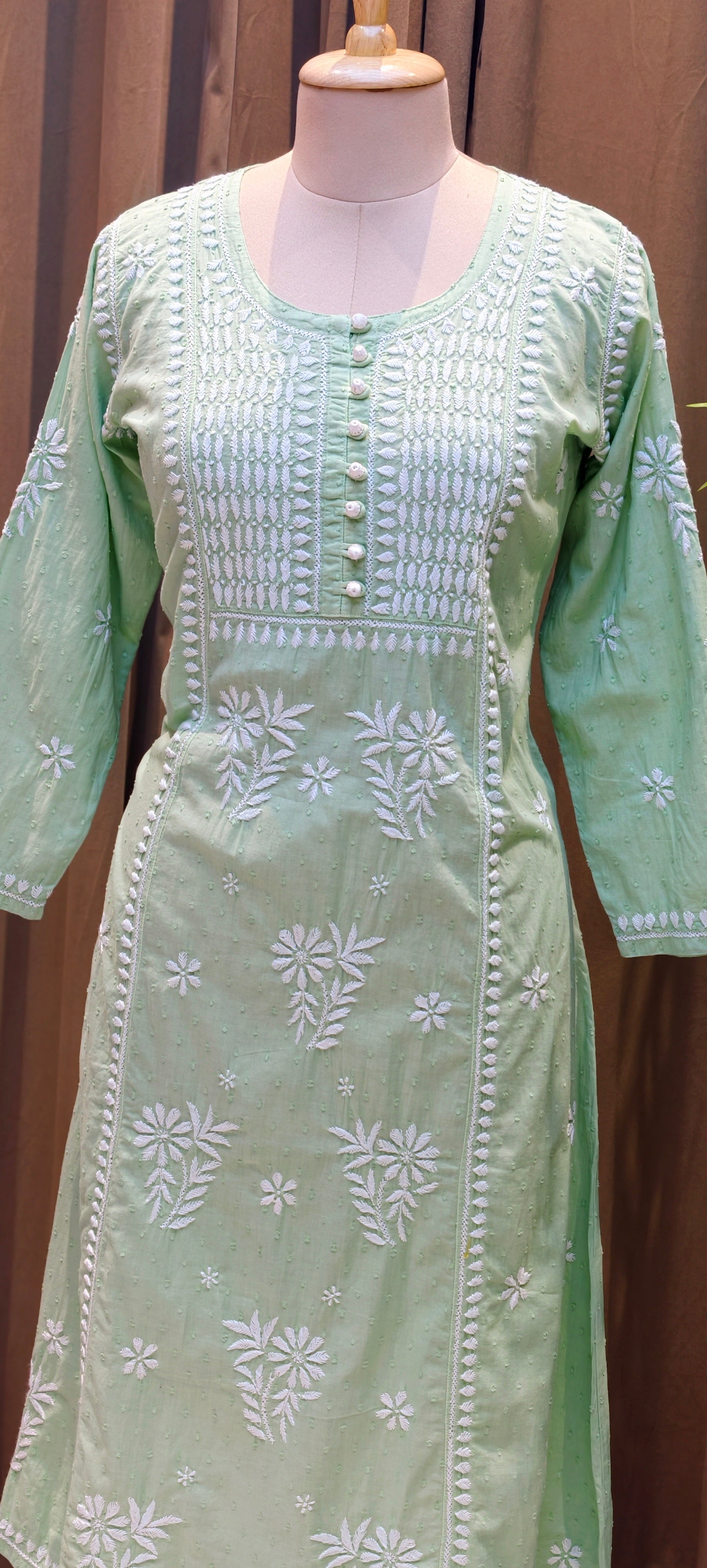 Beautiful Summer Shades Mul Cotton  Chikankari Aline Kurti With Embroidered - 13950