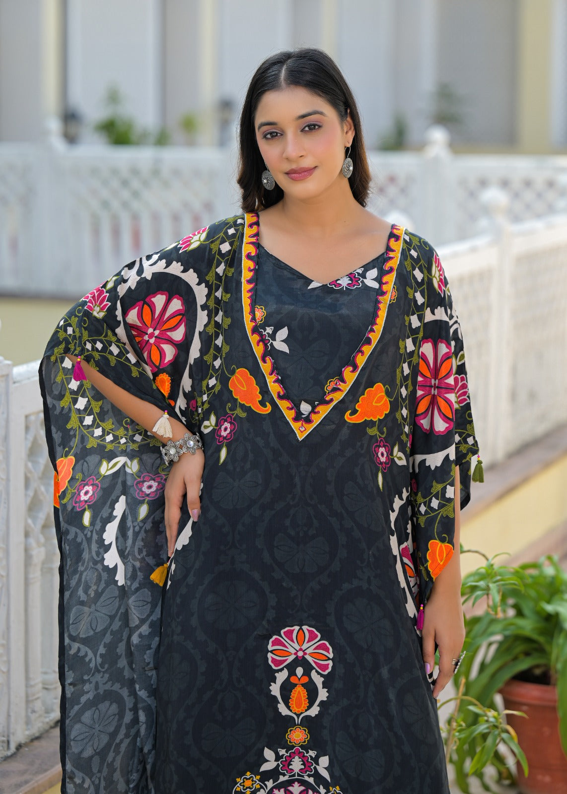Pure Crepe Printed Kaftan with Loose Bottom And Busters