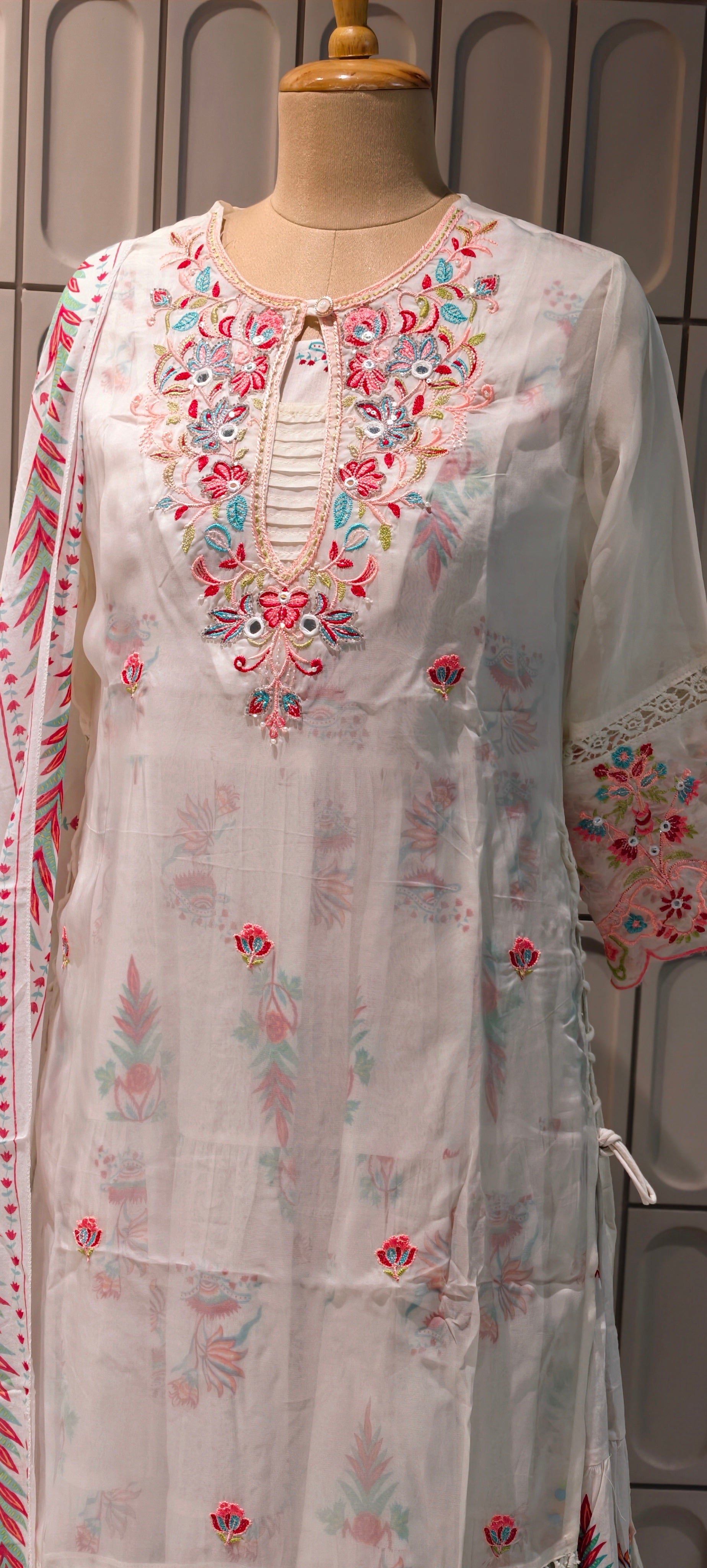 Elegant Floral Embellished Premium Double Layer Organza Gown with Cotton Inner & Embroidered Dupatta 13960  RB10