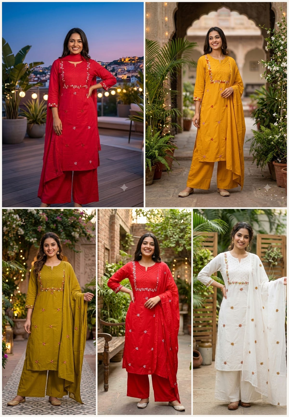 Fine Floral Embroidery Outlines Soft Cotton Matching Full Suit Set With Dupatta- 16980