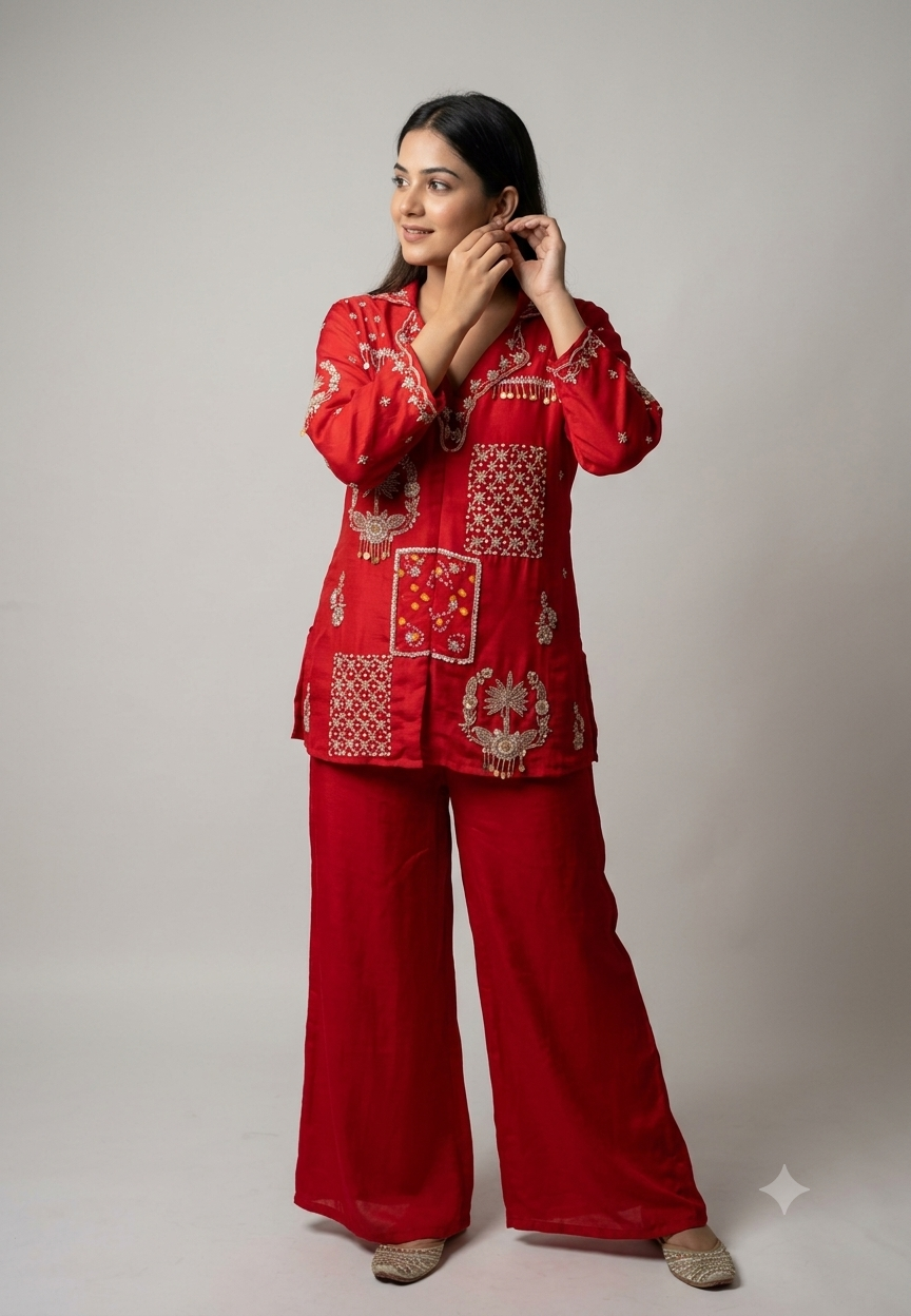 Traditional Bandhani Prints With Intricate Embroidery Highlights Vibrant Co-Ord Set- 16245